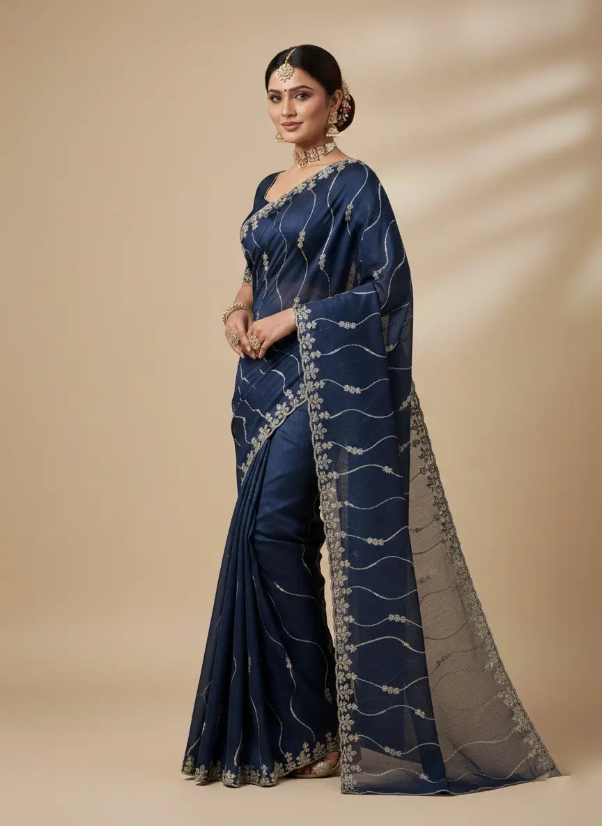 Embroidered Zinc Indian Saree Unstitched