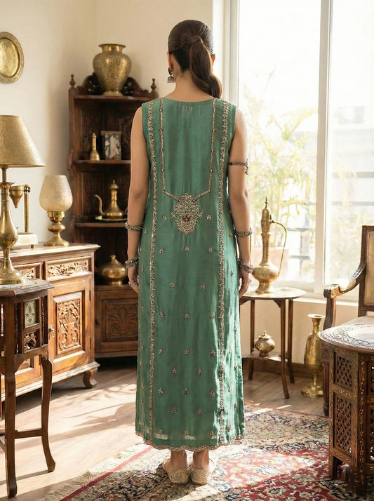 Embroidered Handmade Tussel Silk Long Shirt