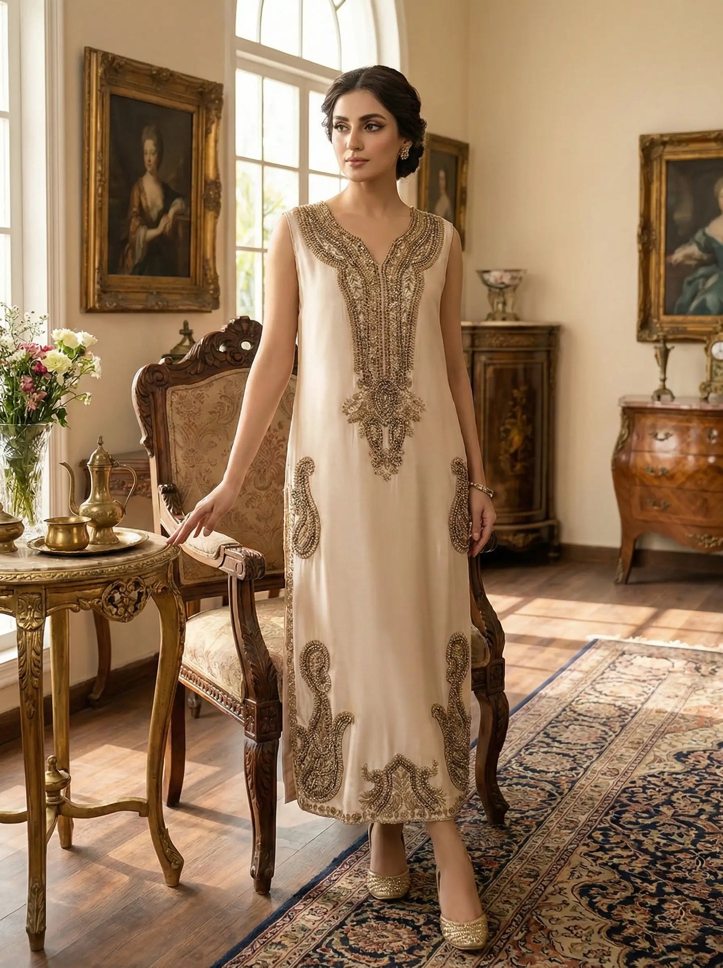 Embroidered Handmade Tussel Silk Long Shirt