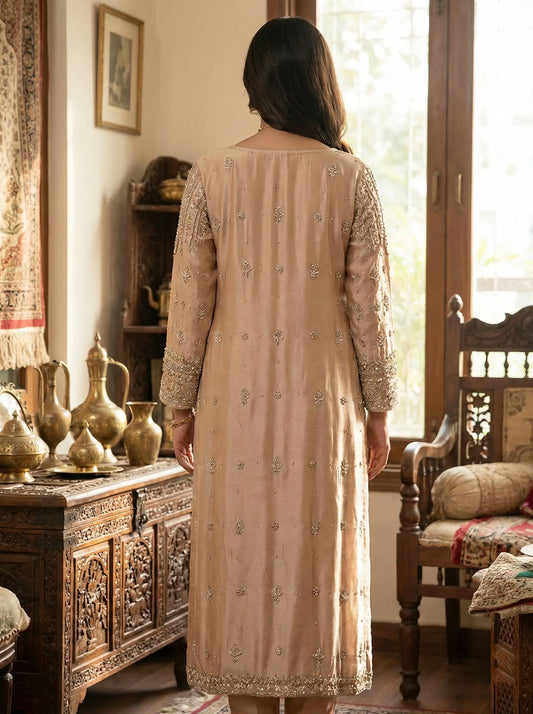 Embroidered Handmade Tussel Silk Long Shirt