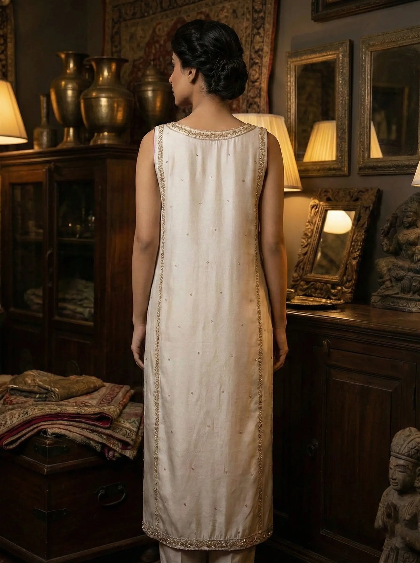 Embroidered Handmade Tussel Silk Long Shirt