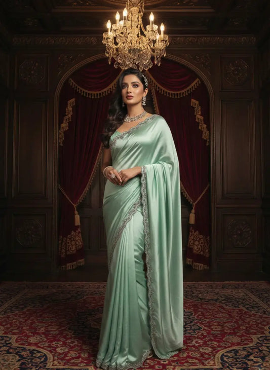 Embroidered Indian Saree Aqua