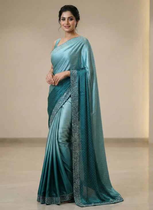 Embroidered Double Shade Silk Indian Saree