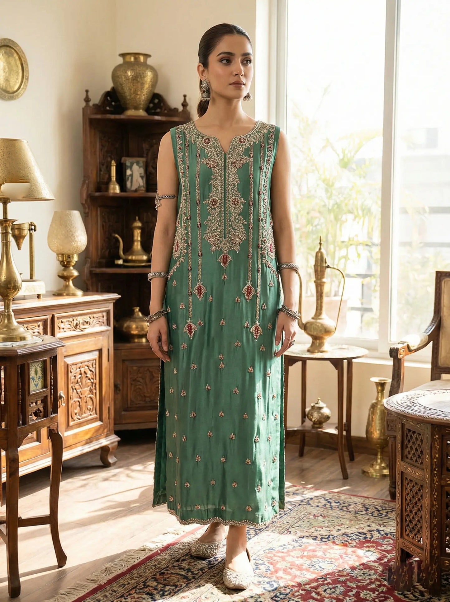 Embroidered Handmade Tussel Silk Long Shirt