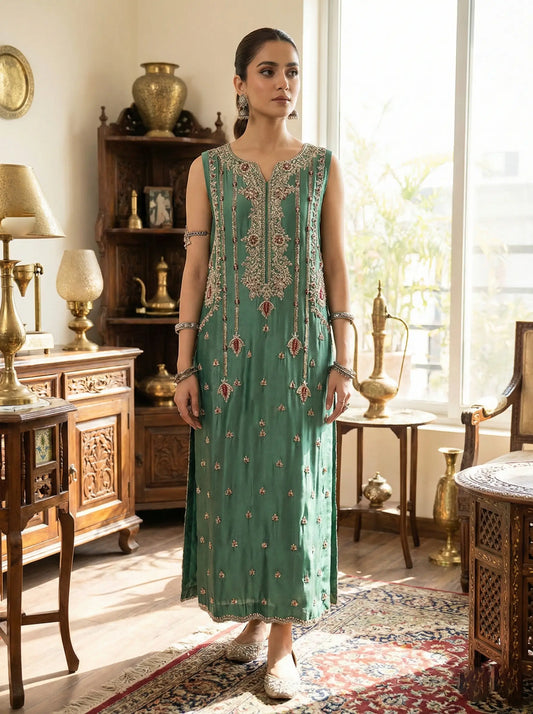 Embroidered Handmade Tussel Silk Long Shirt