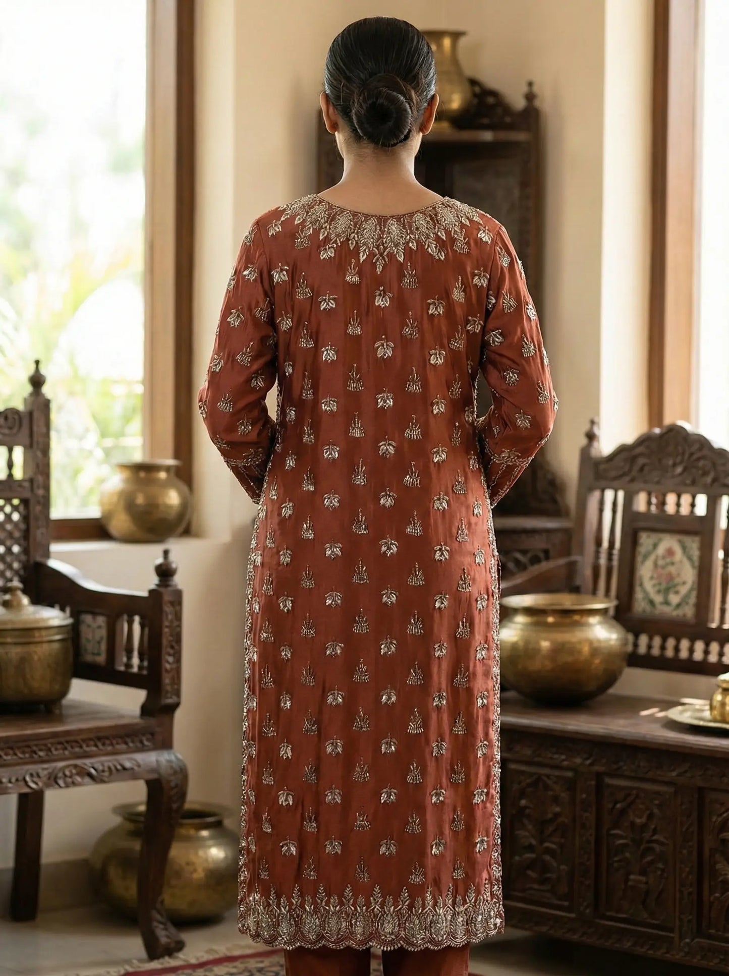 Embroidered Handmade Tussel Silk Long Shirt