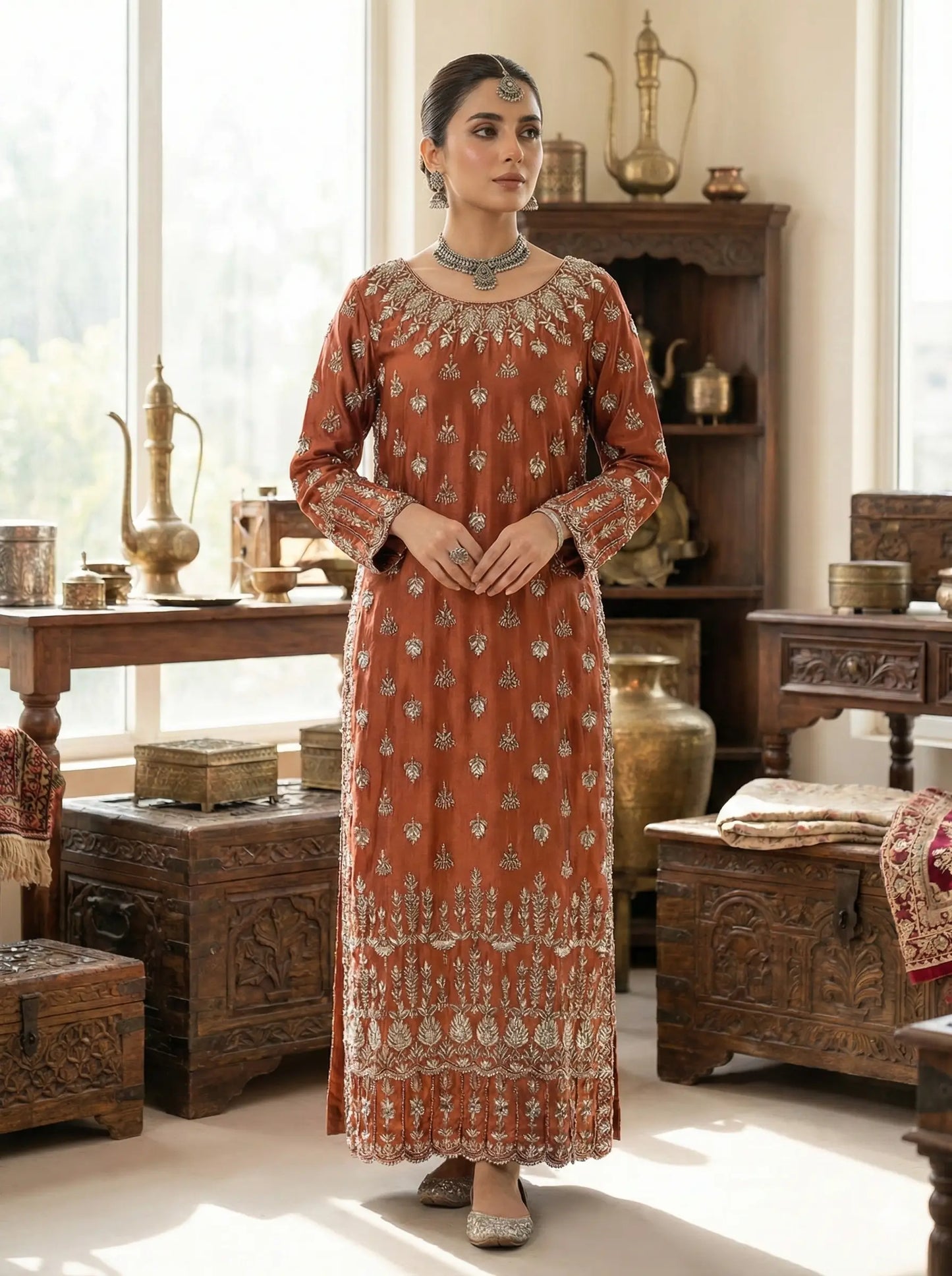 Embroidered Handmade Tussel Silk Long Shirt