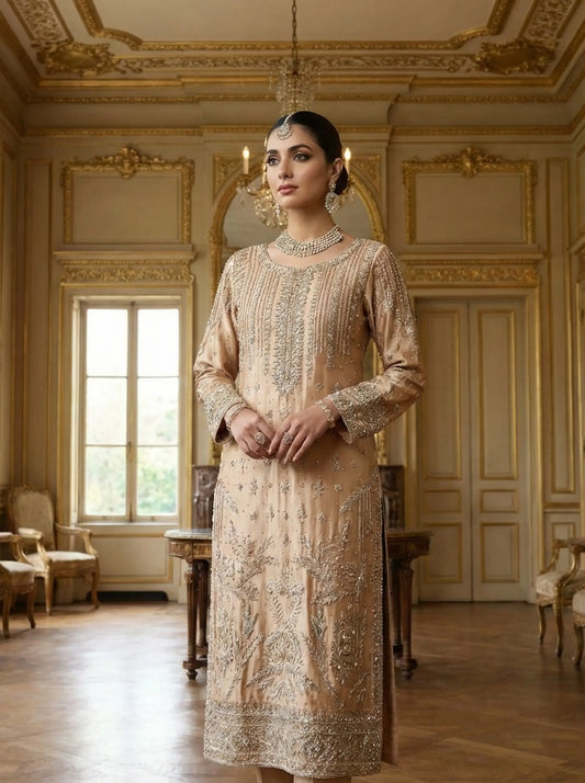 Embroidered Handmade Tussel Silk Long Shirt