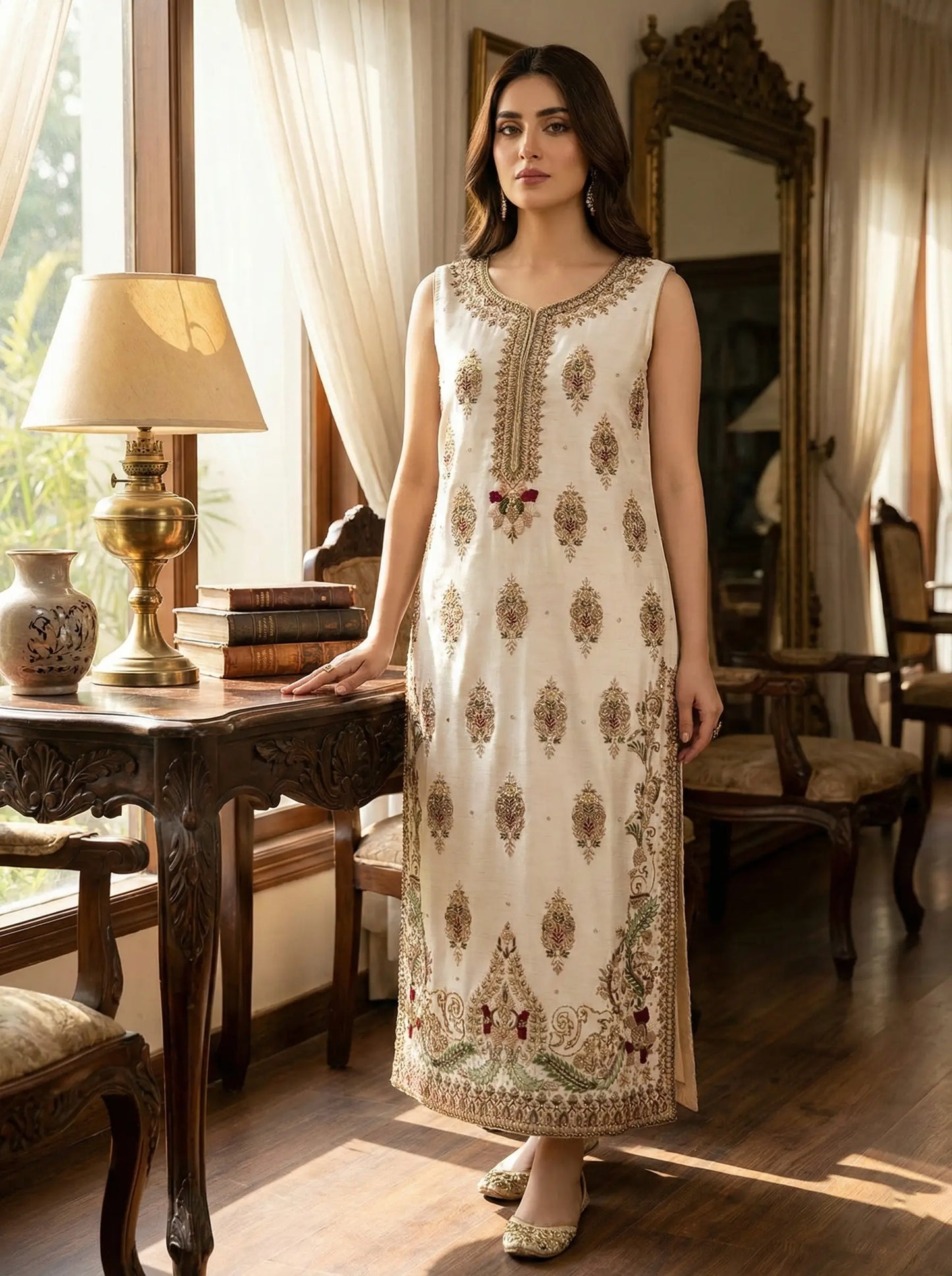 Embroidered Handmade Raw Silk Long Shirt