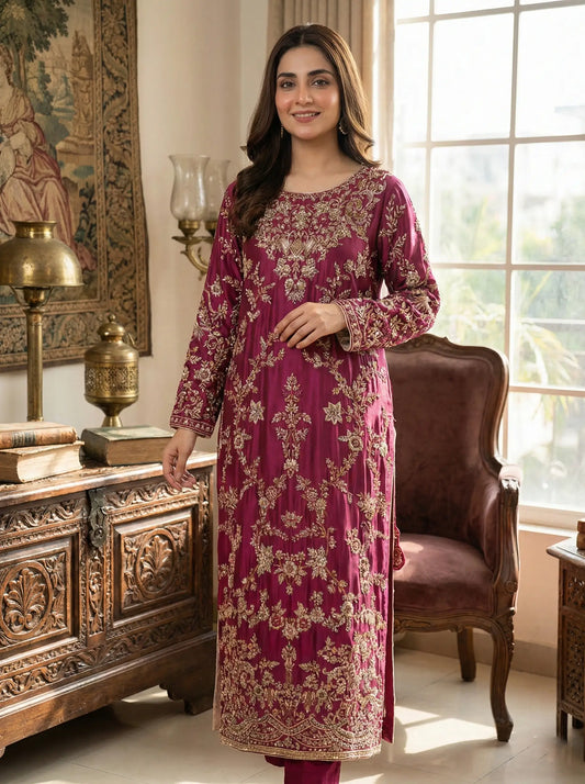 Embroidered Handmade Tussel Silk Long Shirt
