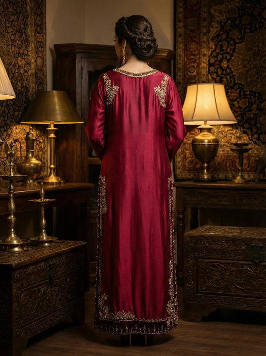 Embroidered Handmade Tussel Silk Long Shirt