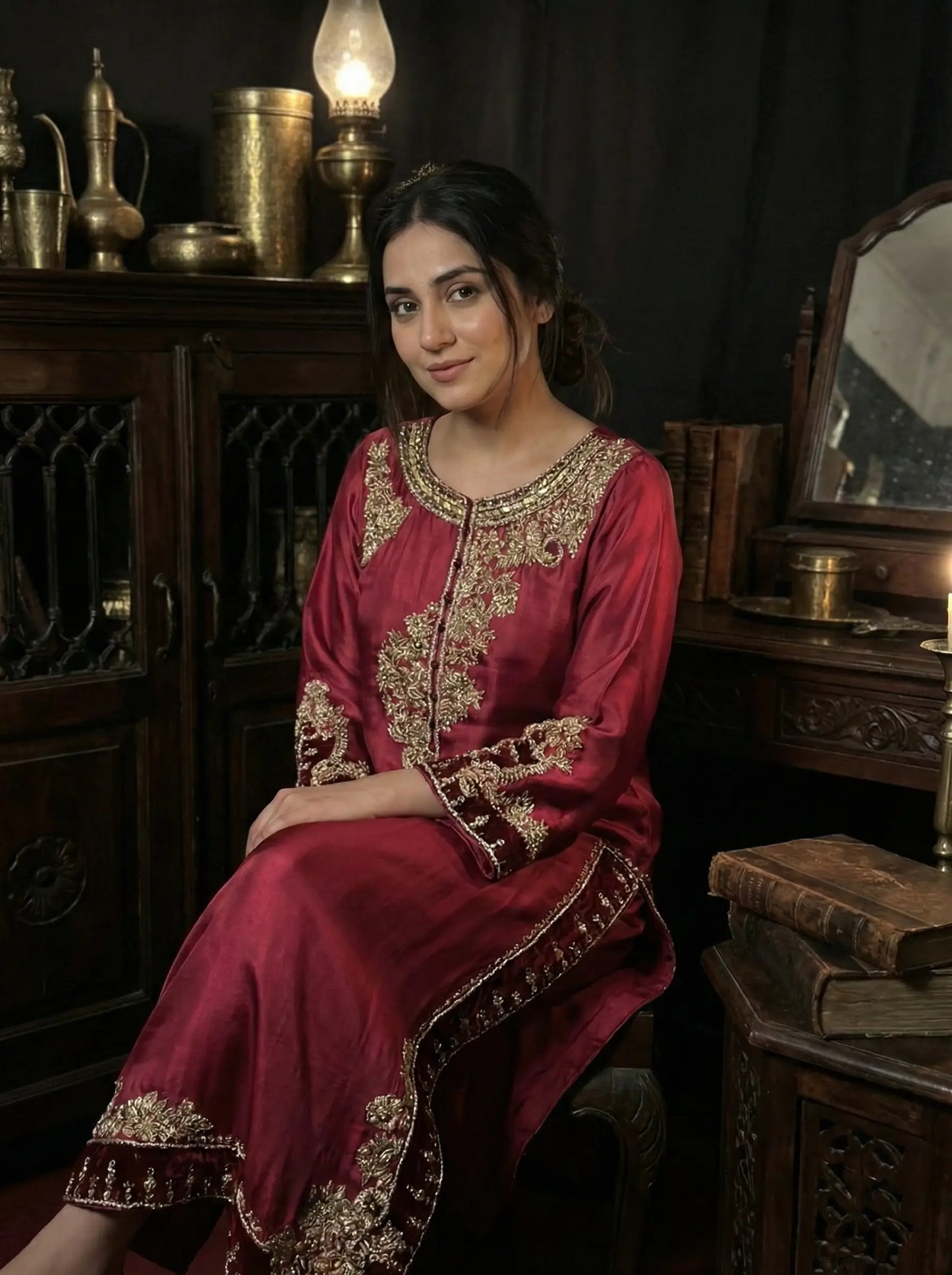 Embroidered Handmade Tussel Silk Long Shirt