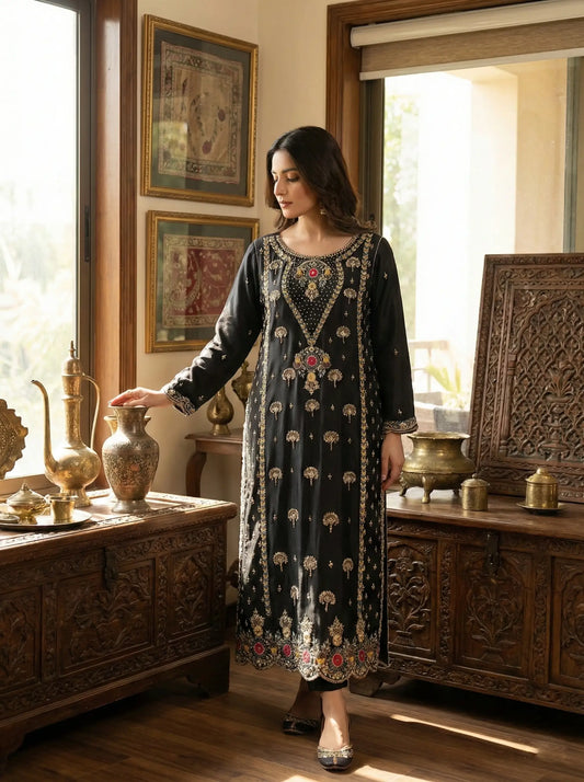 Embroidered Handmade Tussel Silk Long Shirt