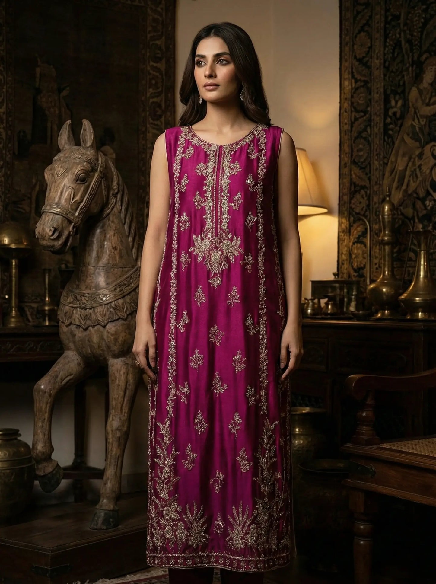 Embroidered Handmade Tussel Silk Long Shirt