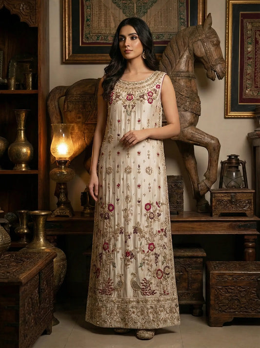 Embroidered Handmade Tussel Silk Long Shirt