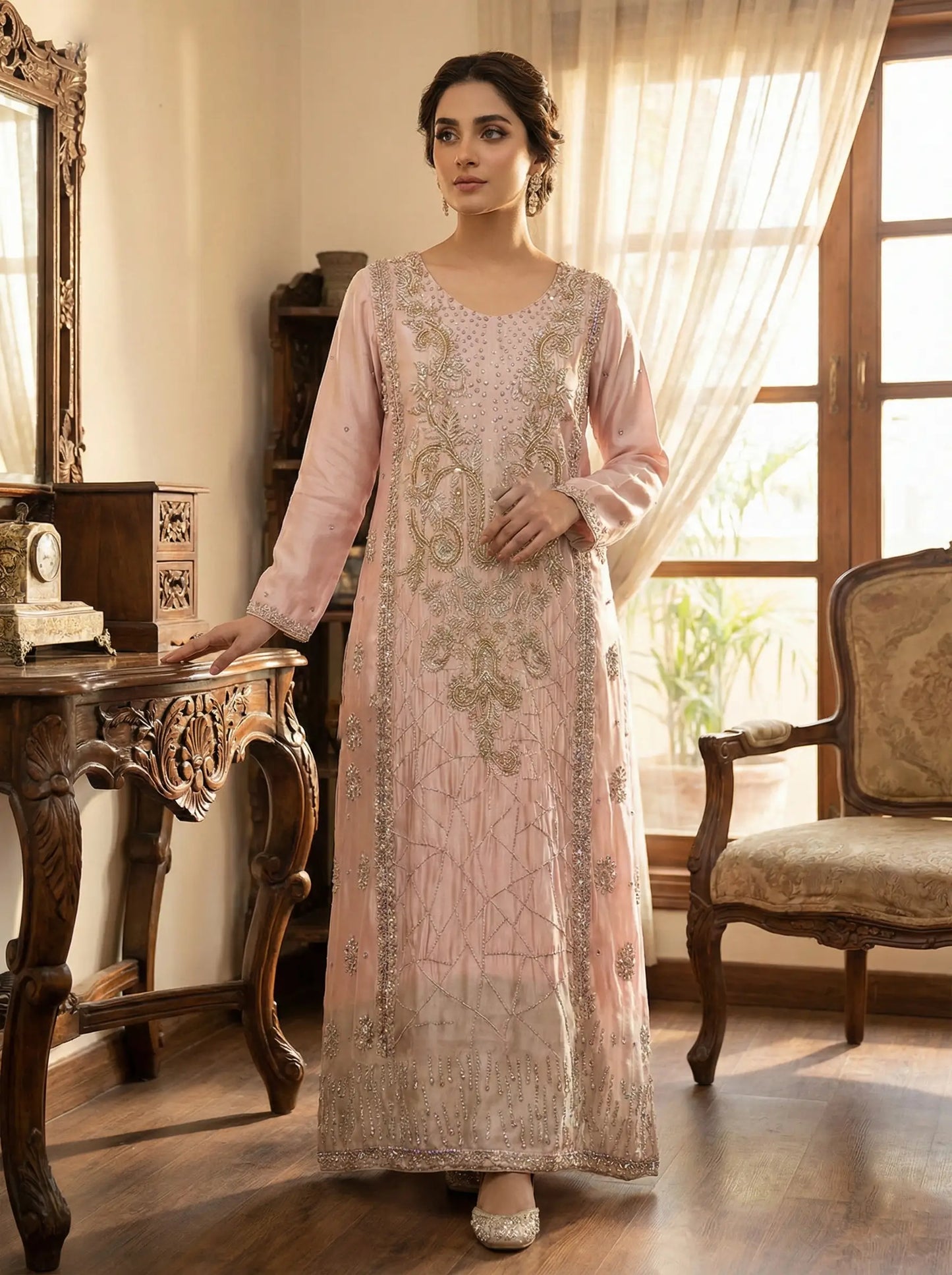 Embroidered Handmade Tussel Silk Long Shirt