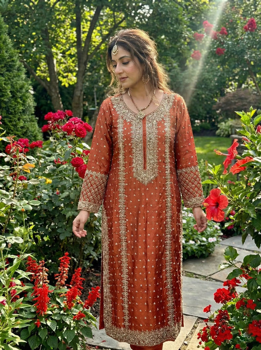 Embroidered Handmade Tussel Silk Long Shirt