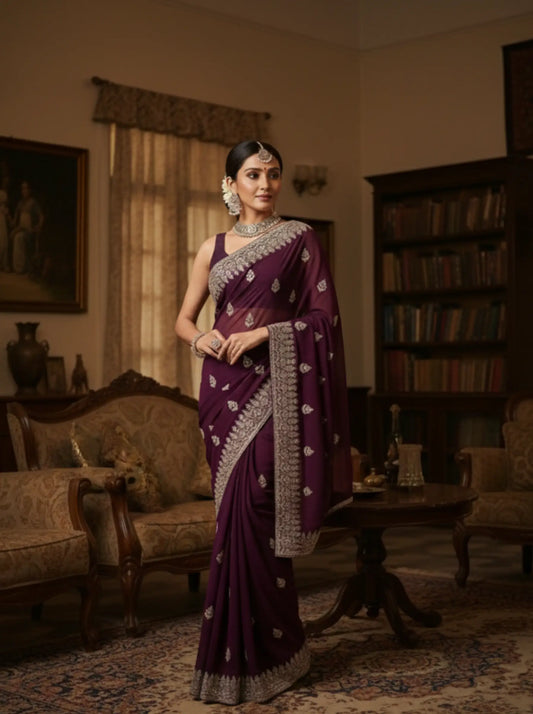 Embroidered Banarsi Saree Unstitched